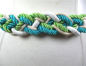 80s Blue woven wide waist belt braided knotted Corset belt - shabbybabe
 - 1