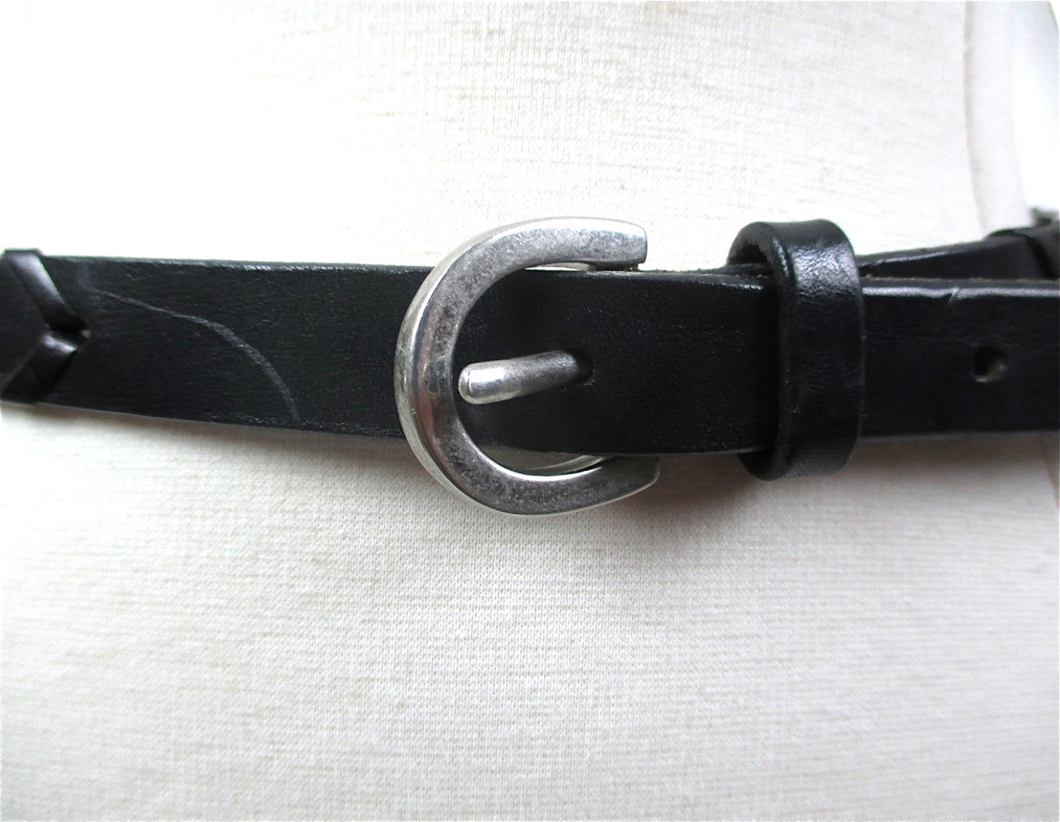 Ralph Lauren Black Genuine Leather Weaved Thin Skinny Silver Buckle Belt Size M Vintage RALPH LAUREN 85 Silver Genuine Leather Belt Size 32  main image 4