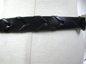 Ralph Lauren belt Black leather Braided narrow women's skinny belt silver buckle equestrian belt - shabbybabe
 - 2