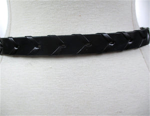 Ralph Lauren belt Black leather Braided narrow women's skinny belt silver buckle equestrian belt - shabbybabe
 - 3