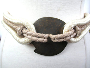 White woven wide waist braided hip belt medallion buckle - shabbybabe
 - 1