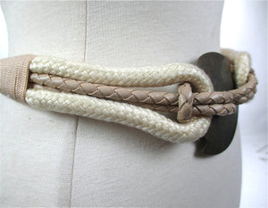 White woven wide waist braided hip belt medallion buckle - shabbybabe
 - 2
