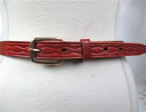 Tan leather belt beaded woven Alaska Belt tooled belt metal buckle - shabbybabe
 - 1