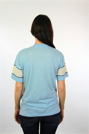 Vintage 90s Grunge Blue Stripe shirt White striped V neck tee - shabbybabe
 - 3