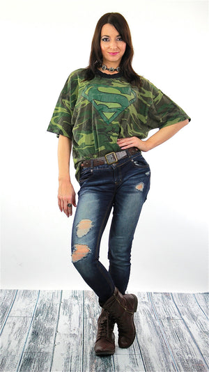 Camouflage shirt Army green Superman graphic t-shirt  XL - shabbybabe
 - 4