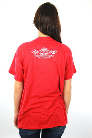 Skull shirt crossbones tee space Cadet graphic tshirt Vintage 1990s grunge paper thin cotton red top Large - shabbybabe
 - 4