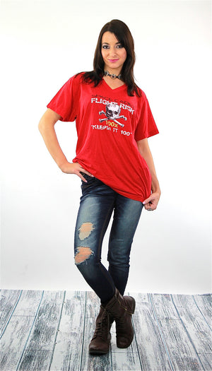 Skull shirt crossbones tee space Cadet graphic tshirt Vintage 1990s grunge paper thin cotton red top Large - shabbybabe
 - 5