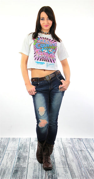 Music shirt All Country Music Festival Tshirt Vintage 1990s Neon graphic tee crop top white cropped tee shirt Small Medium - shabbybabe
 - 2
