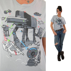 Robot shirt graphic tshirt Vintage 1990s scifi spaceship nerd geek tee short sleeve gray Unisex slouchy hipster cartoon top Medium - shabbybabe
 - 1