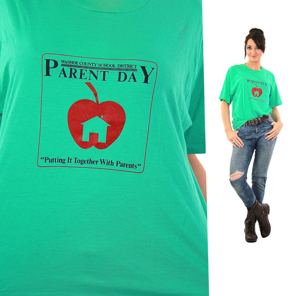 Retro shirt parent Day tee Vintage 1990s pastel green graphic print top short sleeve cotton Unisex Extra Large - shabbybabe
 - 1