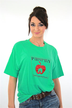 Retro shirt parent Day tee Vintage 1990s pastel green graphic print top short sleeve cotton Unisex Extra Large - shabbybabe
 - 2