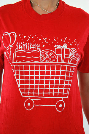 Party shirt Retro graphic tee Vintage 1990s cake food top red short sleeve The party starts here Small Medium - shabbybabe
 - 3