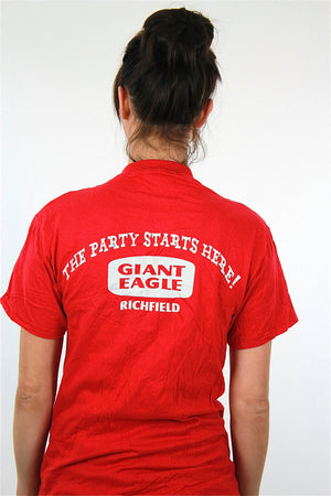 Party shirt Retro graphic tee Vintage 1990s cake food top red short sleeve The party starts here Small Medium - shabbybabe
 - 4