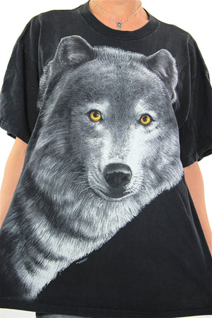 Wolf shirt black animal tee Vintage 1990s grunge goth graphic tshirt oversize unisex short sleeve Extra Large - shabbybabe
 - 3