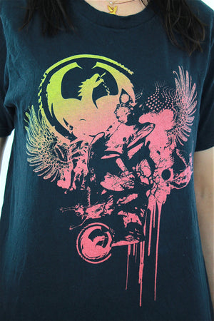 Graphic tee Dragon shirt Vintage 1990s grunge goth neon black short sleeve skater tshirt Retro Unisex Medium - shabbybabe
 - 3