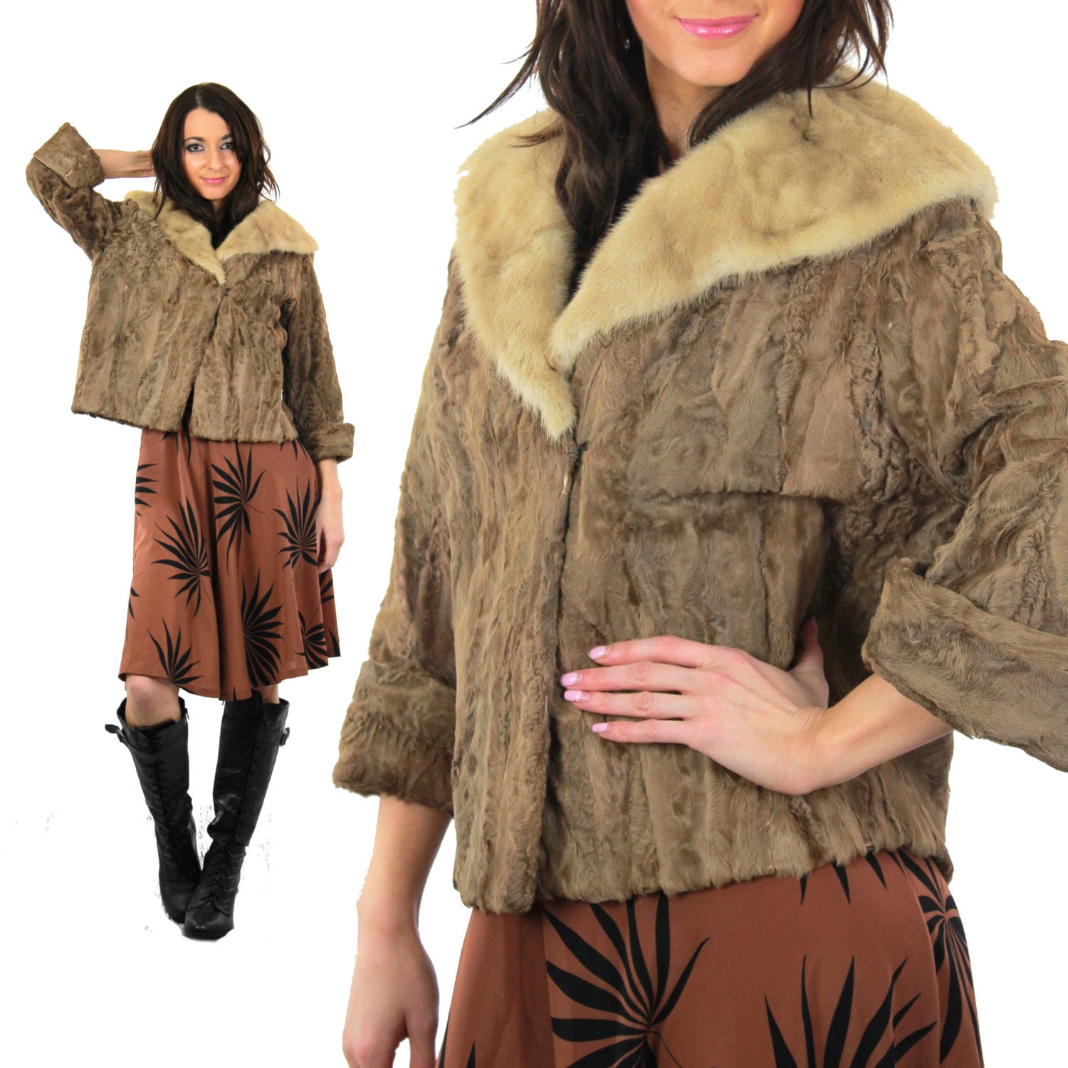 Vintage Brown Mink & Leather Fur Jacket