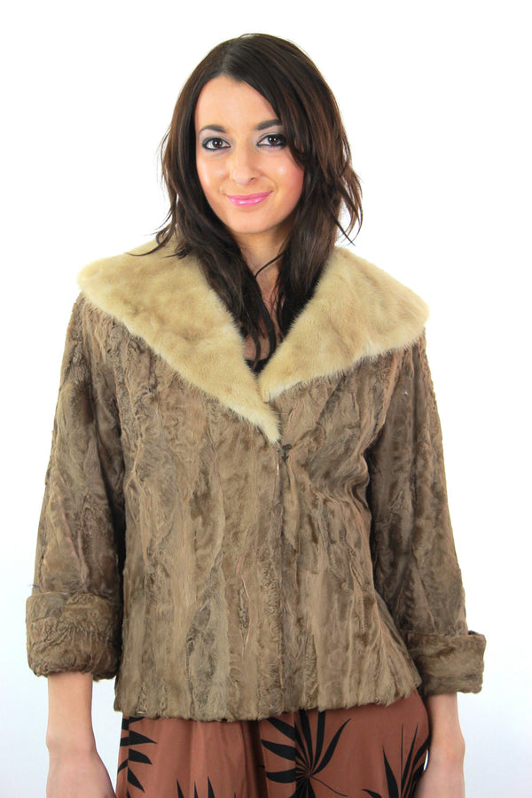 60s retro Mink fur jacket Lamb cocktail coat Bohemian - shabbybabe
 - 1