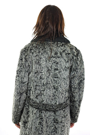Gray Faux Fur Coat Double Breasted button up long sleeve Vintage 1960s Grey Retro Mod Shaggy Chub Coat Medium large - shabbybabe
 - 4