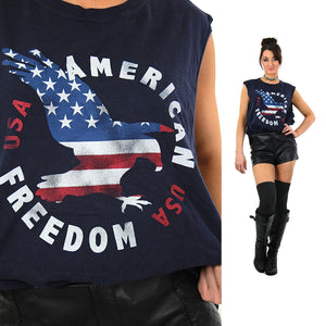 USA shirt American tee graphic eagle red white blue t-shirt sleeveless oversized unisex patriotic top Extra Large - shabbybabe
 - 1
