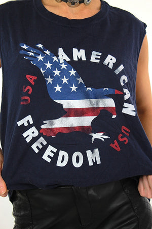 USA shirt American tee graphic eagle red white blue t-shirt sleeveless oversized unisex patriotic top Extra Large - shabbybabe
 - 3