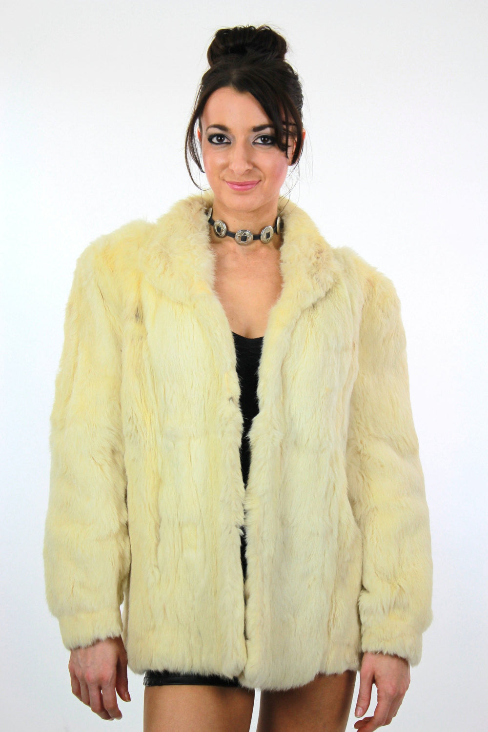80s Glam rock white fur jacket rabbit fur chub coat - shabbybabe