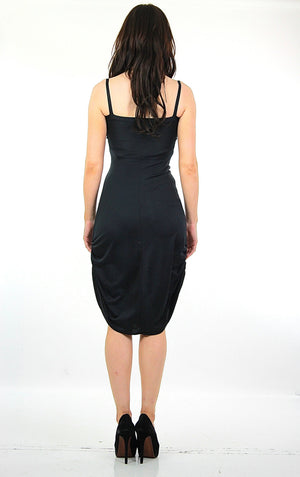 Vintage 80s open back Black Cocktail midi Dress - shabbybabe
 - 3