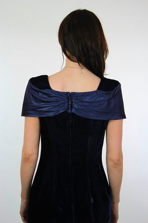 Lace maxi dress Navy Blue floral Vintage 1990s grunge goth long sleeve scoop neck longCocktail evening gown - shabbybabe
 - 5