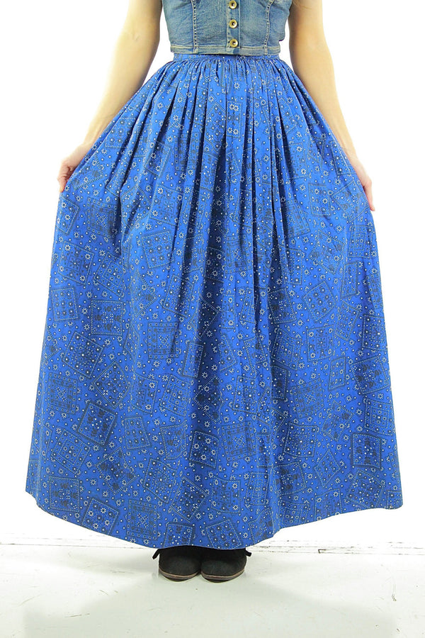 Vintage 70s boho hippie Bandana blue maxi skirt - shabbybabe
 - 1