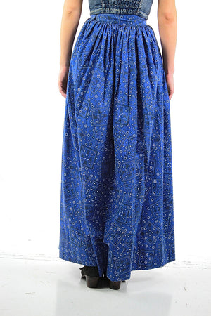 Vintage 70s boho hippie Bandana blue maxi skirt - shabbybabe
 - 3