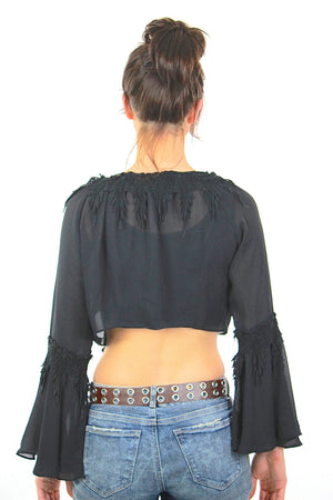 Sheer lace top Vintage 1990s grunge goth cropped blouse angel sleeve Hippie boho Festival gothic shirt Medium - shabbybabe
 - 4