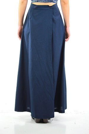 Patchwork maxi skirt Vintage 1970s navy blue boho Festival appliqu̩ cat animal skirt Full floral retro Medium - shabbybabe
 - 4