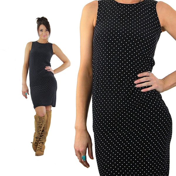 Polkadot Dress Vintage 1990s grunge sleeveless wiggle mini cocktail party dress gothic bandage bodycon sundress small - shabbybabe
 - 1
