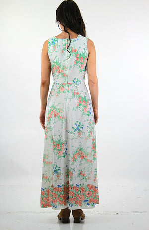 Prairie Maxi Dress High waisted sleeveless Vintage 1970s Boho Bridal Hippie festival long abstract Garden Party Medium - shabbybabe
 - 3