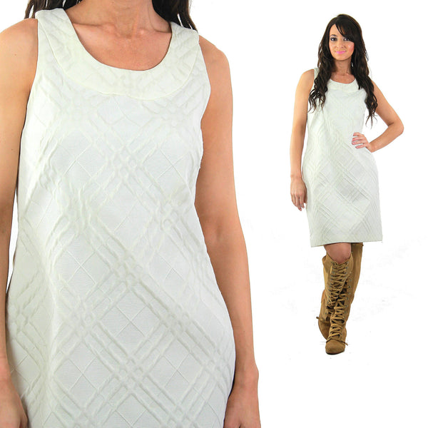 Vintage 80s white mod dress wiggle shift sleeveless party cocktail bridal scoop neck Retro chic Large - shabbybabe
 - 1