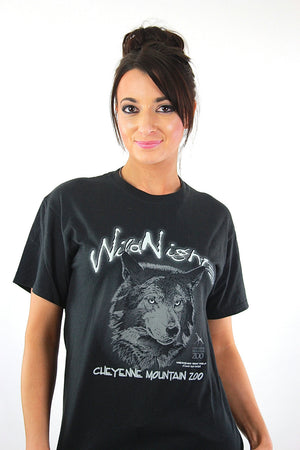 Wolf t-shirt Black graphic Wild nights tee Vintage 90s grunge goth animal print oversize retro hipster top Small - shabbybabe
 - 2