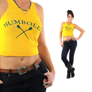 Sports shirt Graphic Humboldt racer back tank top Vintage 1970s Cropped top sleeveless tee Retro Mod Jersey Small - shabbybabe
 - 1