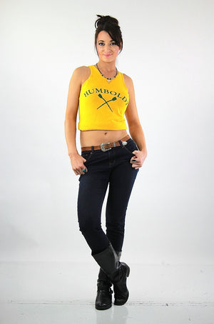 Sports shirt Graphic Humboldt racer back tank top Vintage 1970s Cropped top sleeveless tee Retro Mod Jersey Small - shabbybabe
 - 5
