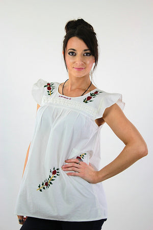 Embroidered tunic top Vintage 1970s white sleeveless babydoll shirt Hippie Bohemian Festival slouchy Size 10 - shabbybabe
 - 1