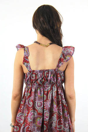 Boho Red Paisley India cotton festival beach sun dress - shabbybabe
 - 6