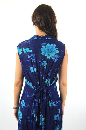 Grunge Blue tropical floral Dress sleeveless Button down Plus size - shabbybabe
 - 5