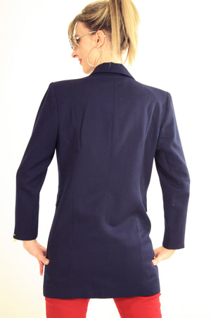 80s double breasted jacket blazer metal buttons navy blue - shabbybabe
 - 6
