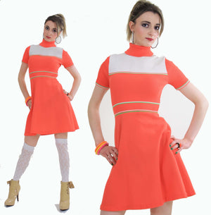Vintage 60s Hippie neon orange mod mini dress - shabbybabe
 - 3