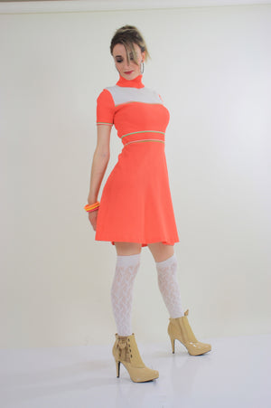 Vintage 60s Hippie neon orange mod mini dress - shabbybabe
 - 2