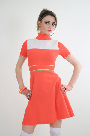 Vintage 60s Hippie neon orange mod mini dress - shabbybabe
 - 1