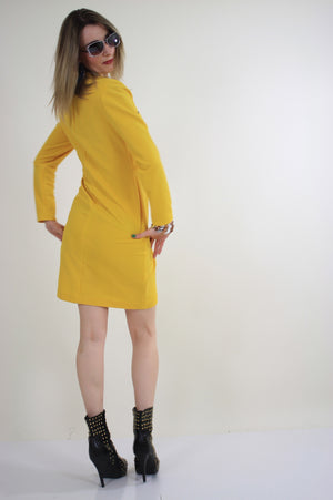 Vintage 60s mod yellow zipper mini dress - shabbybabe
 - 4