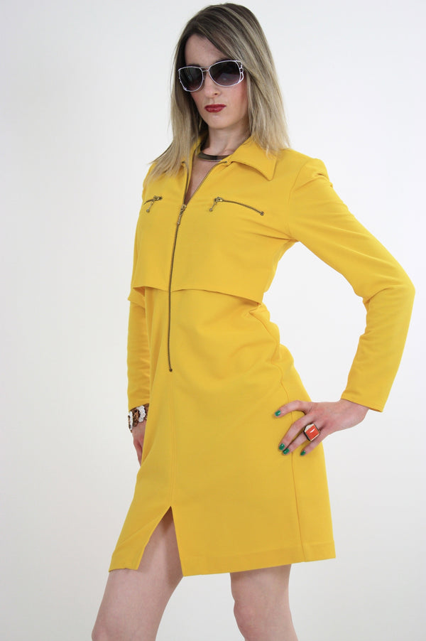 Vintage 60s mod yellow zipper mini dress - shabbybabe
 - 1
