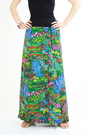 Vintage 60s boho Hippie wrap maxi skirt neon floral - shabbybabe
 - 2