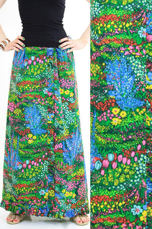 Vintage 60s boho Hippie wrap maxi skirt neon floral - shabbybabe
 - 1