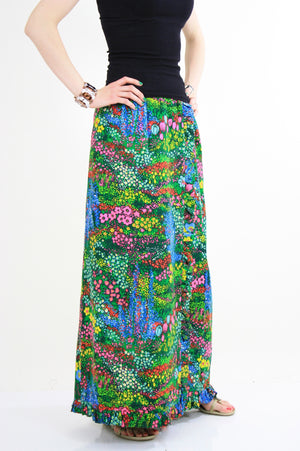 Vintage 60s boho Hippie wrap maxi skirt neon floral - shabbybabe
 - 3