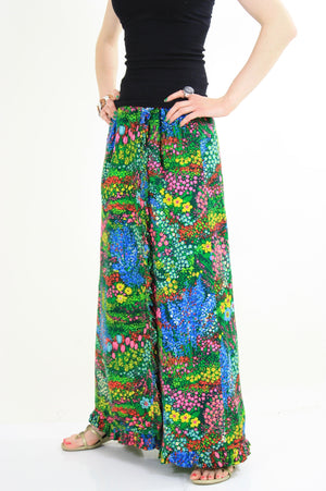 Vintage 60s boho Hippie wrap maxi skirt neon floral - shabbybabe
 - 4